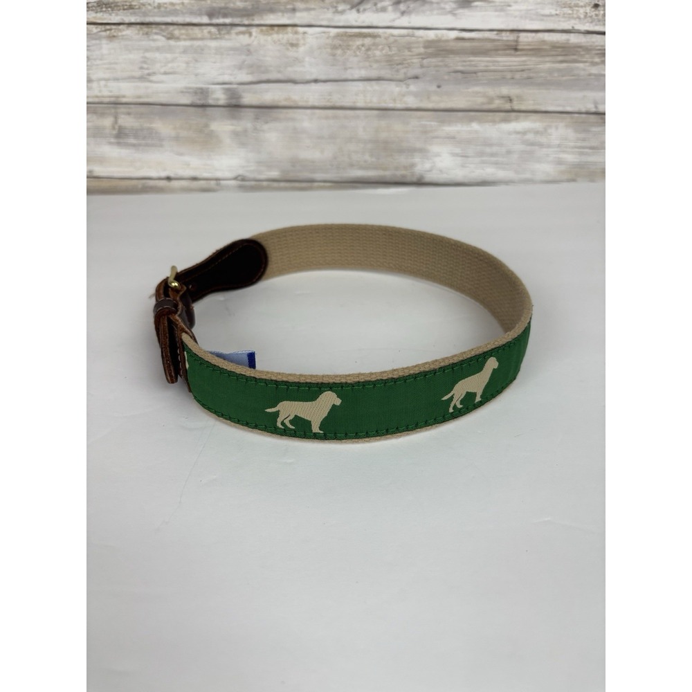 J. Bailey Bros. Boys Leather Green Canvas Woven Ribbon Belt Dogs Sz 20